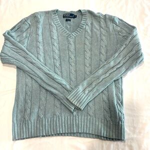 Polo by Ralph Lauren V-Neck cable knit 100% Silk Light Blue women’s size XL